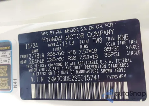 2025 Hyundai Tucson Sel Convenience z USA, uszkodzony, nr VIN 3KMJC3DE2SE015741